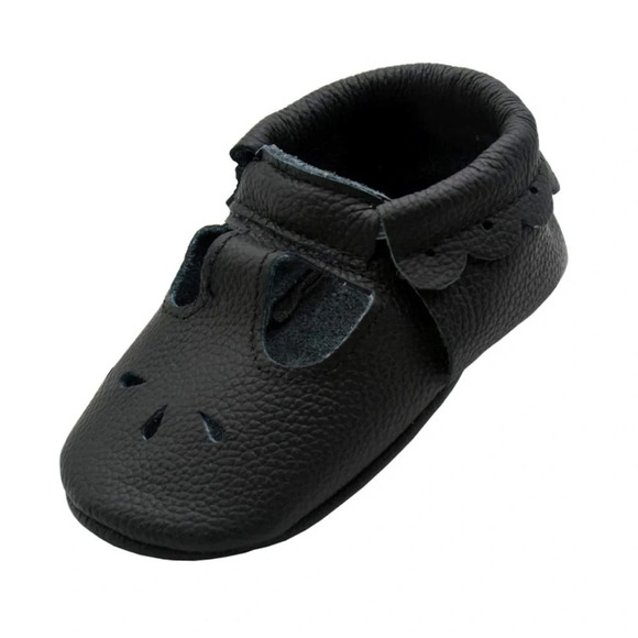 Janiepoo Leather Baby Mary Jane Moccasin Scallop Shoe NB-3M Adorable NEW - Picture 1 of 8